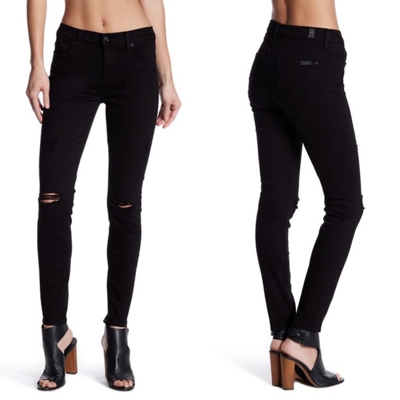 7 For All Mankind Denim - 7 For All Mankind Distressed Black Skinny Jeans 28